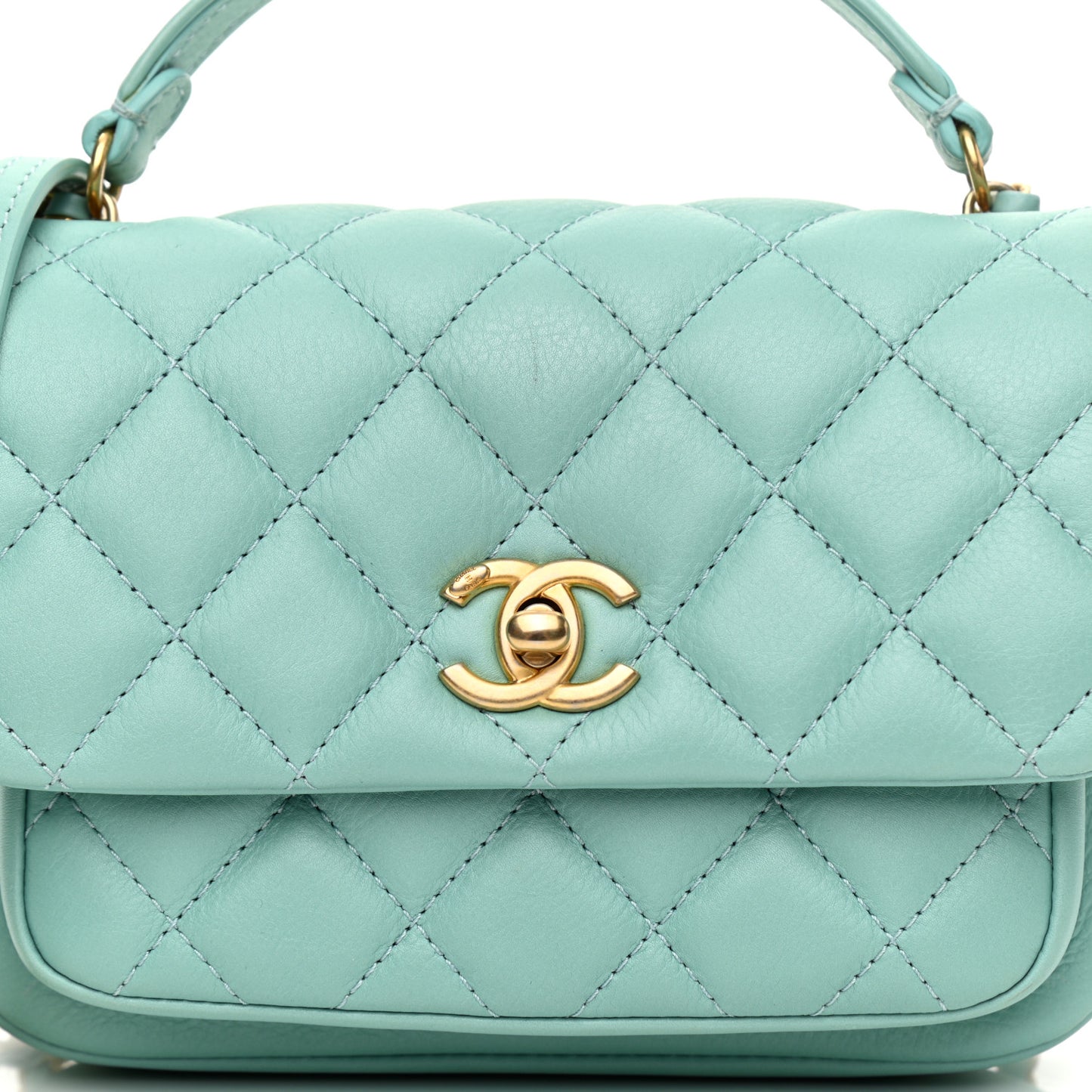 Calfskin Quilted Top Handle Flap Light Blue