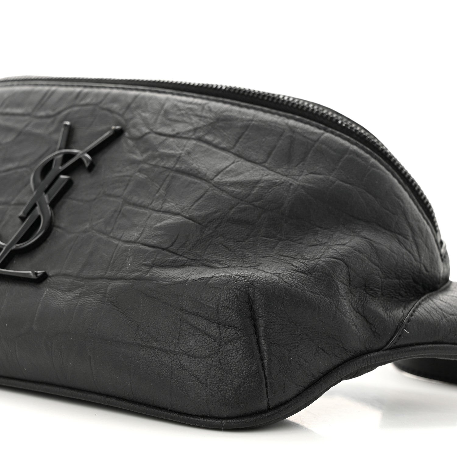 Saint Laurent Calfskin Crocodile Embossed Monogram Belt Bag Black 10 of 12