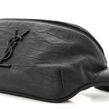 Saint Laurent Calfskin Crocodile Embossed Monogram Belt Bag Black 10 of 12