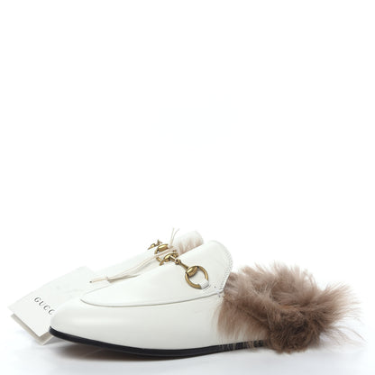 Gucci Malaga Kid Fur Womens Princetown Slippers 36.5 Dusty White Naturale 2 of 8