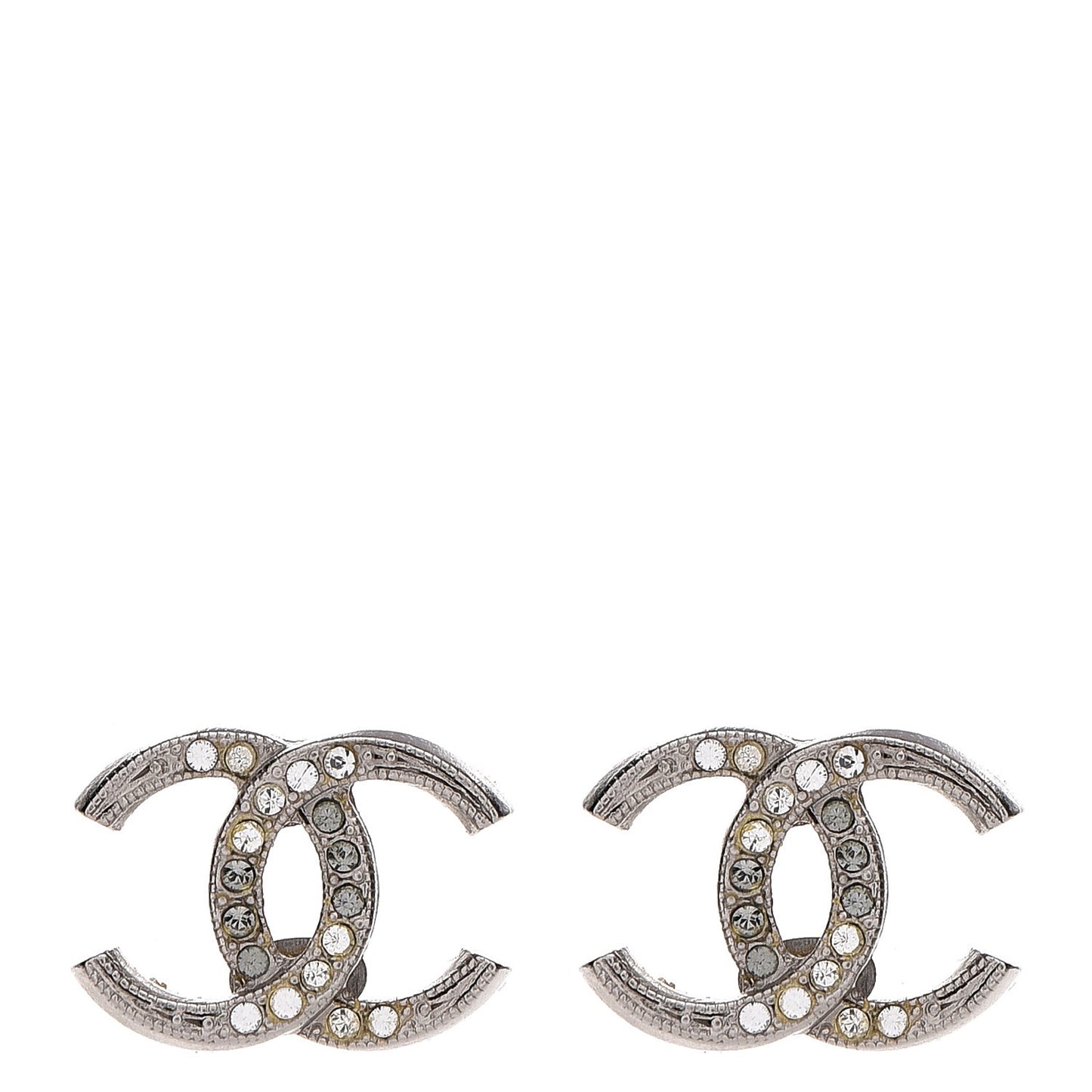 Crystal Textured CC Earrings Silver Grey
