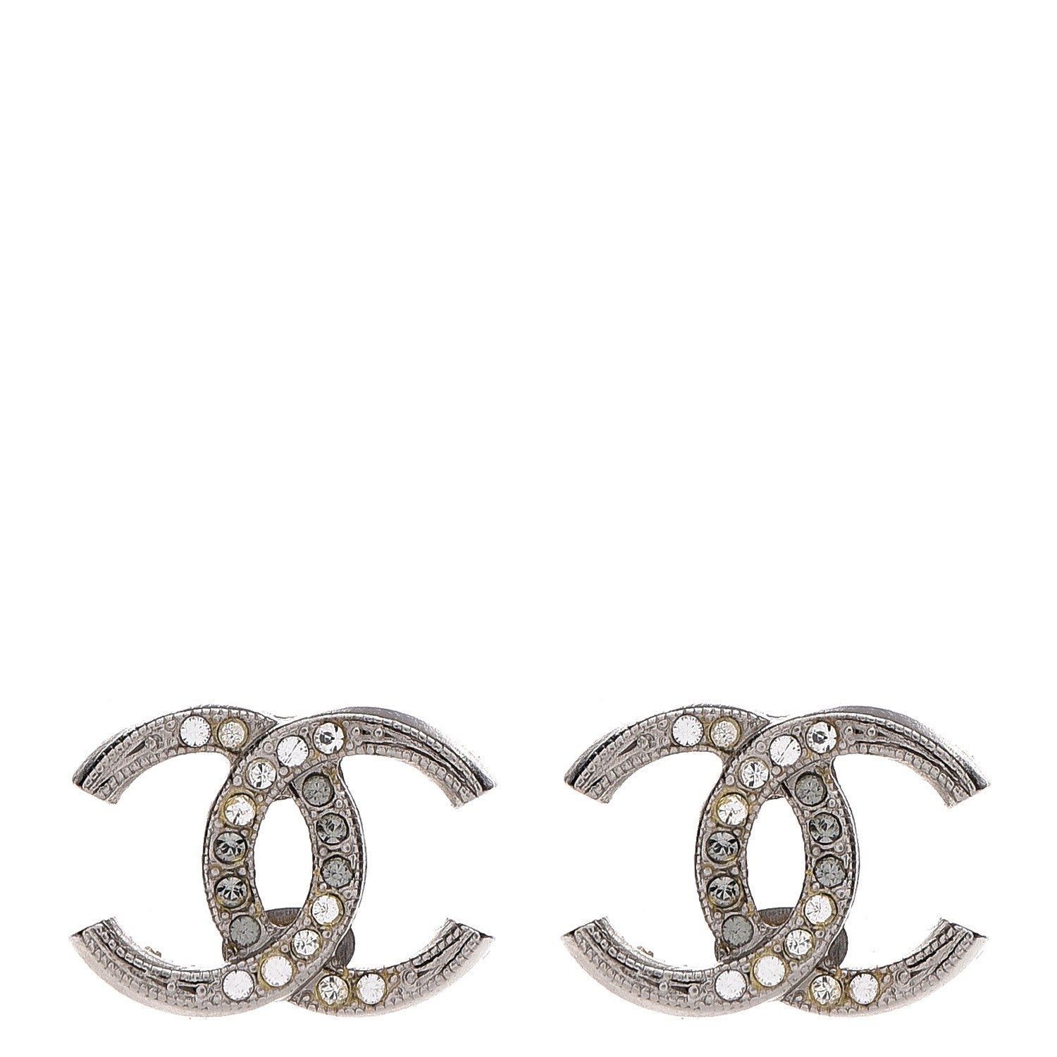 Chanel Crystal Textured CC Earrings Silver Grey 1 of 4