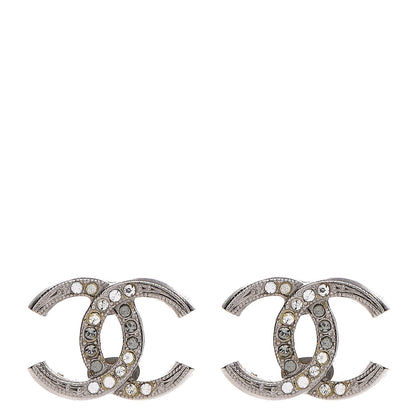 Chanel Crystal Textured CC Earrings Silver Grey 1 of 4