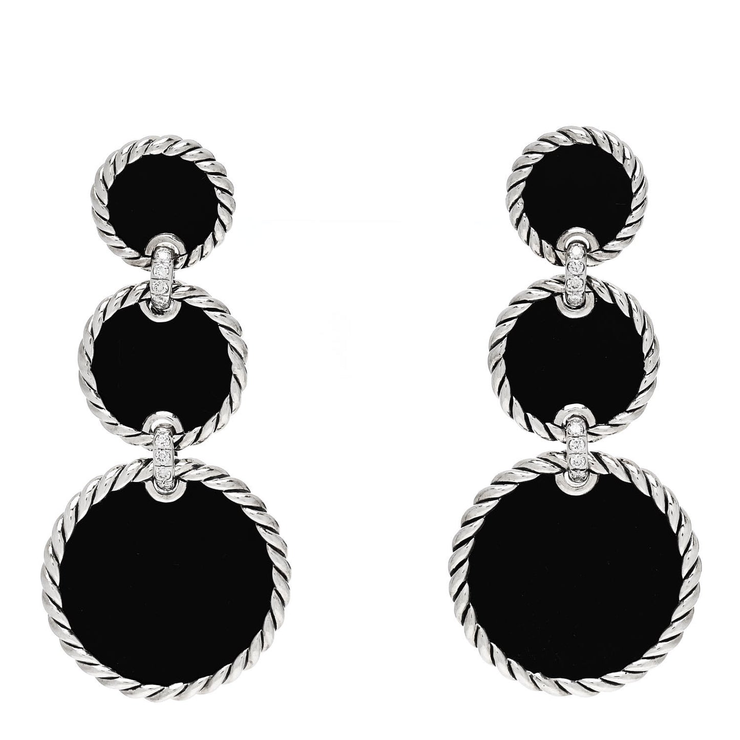 Sterling Silver Diamond Black Onyx Elements Triple Drop Earrings