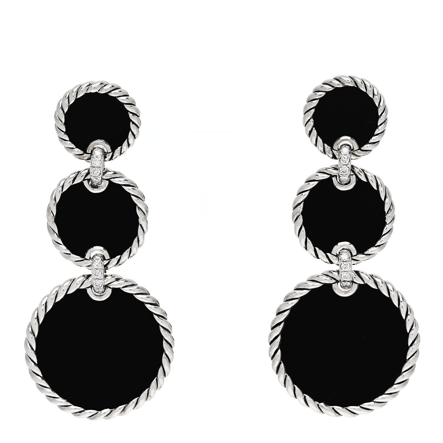 David Yurman Sterling Silver Diamond Black Onyx Elements Triple Drop Earrings 1 of 4