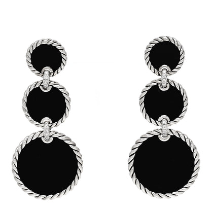 David Yurman Sterling Silver Diamond Black Onyx Elements Triple Drop Earrings 1 of 4