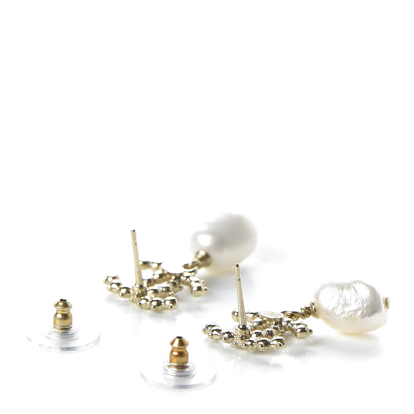 Crystal Pearl CC Drop Earrings Gold