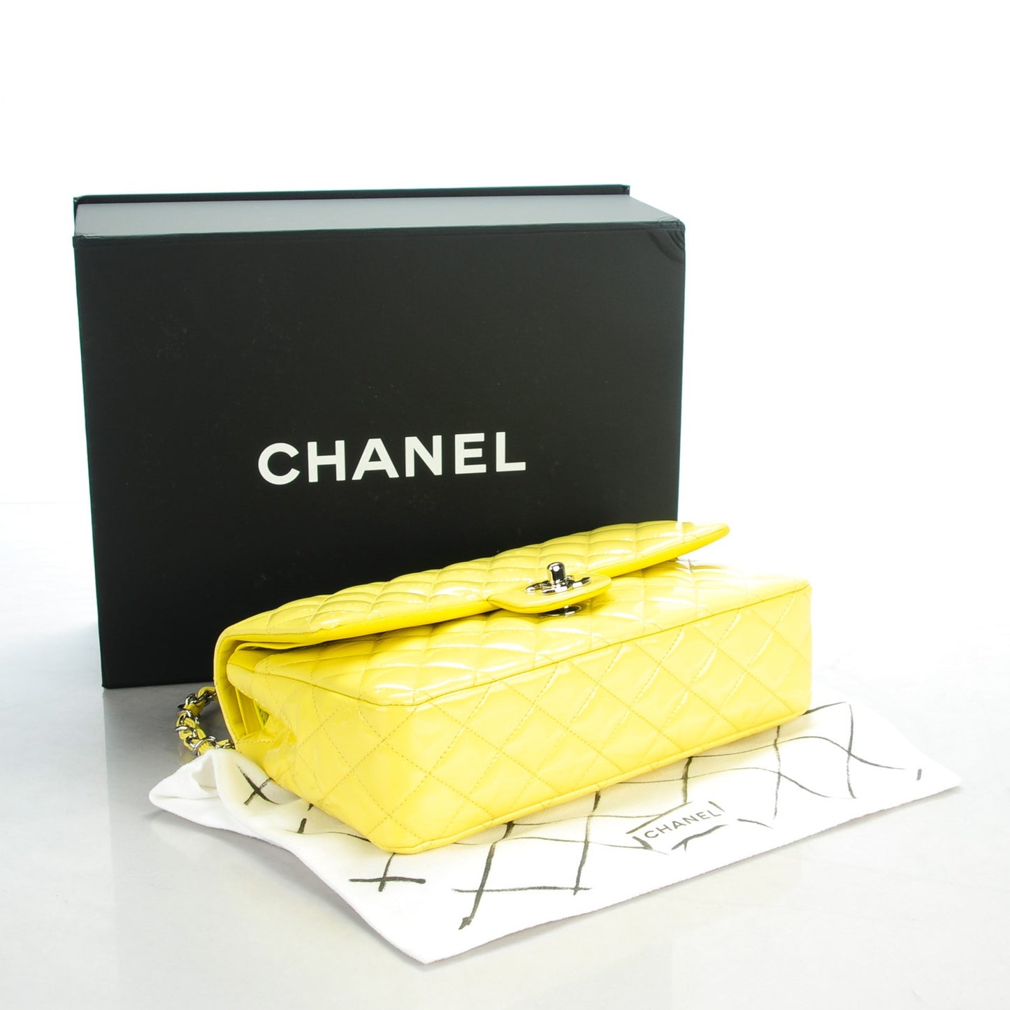 Patent Quilted Medium Double Flap Yellow