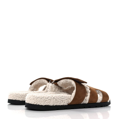 Hermes Suede Goatskin Woolskin Mens Chypre Sandals 41 Brun Fume Ecru 4 of 10
