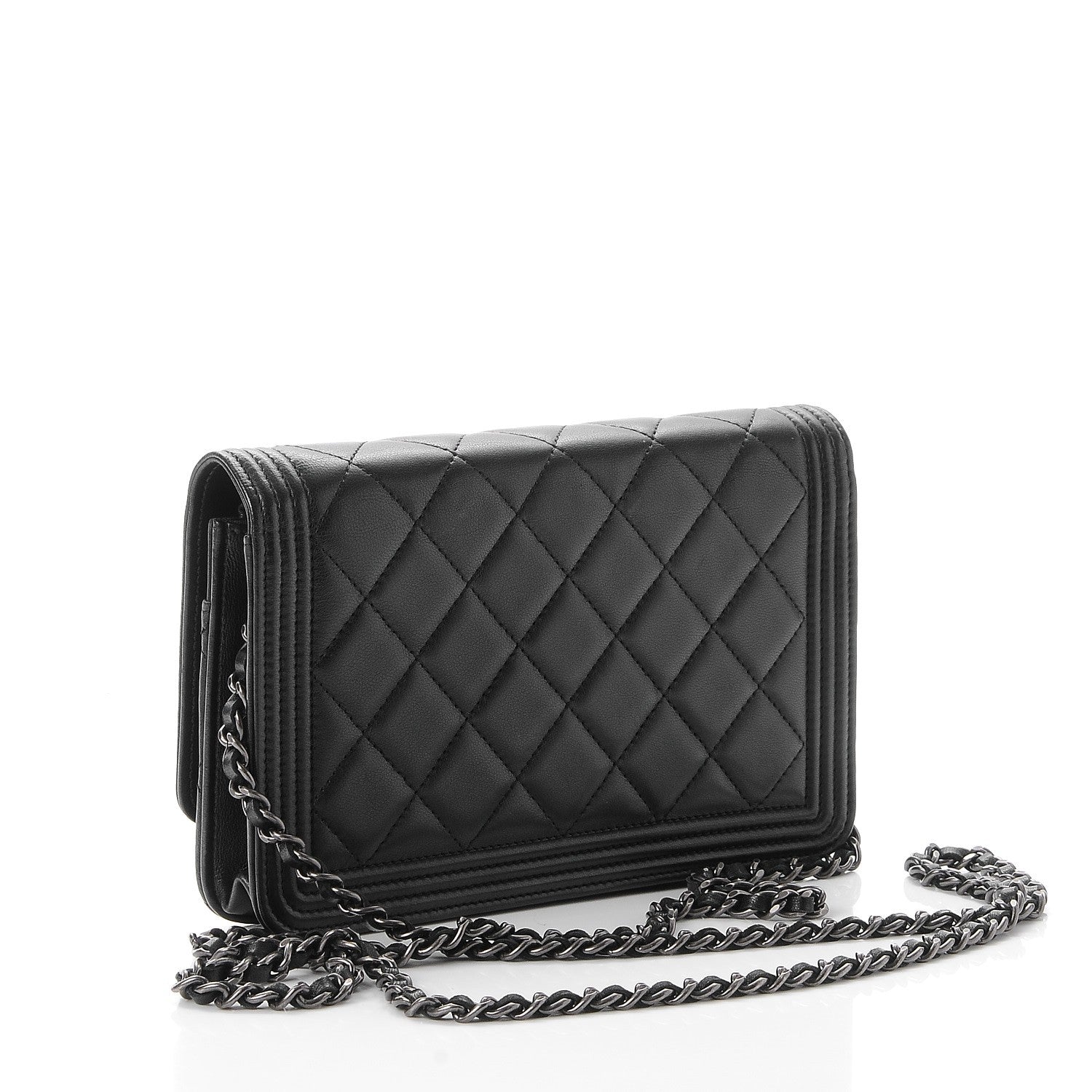 Chanel Lambskin Quilted Boy Wallet On Chain WOC Black 3 of 10