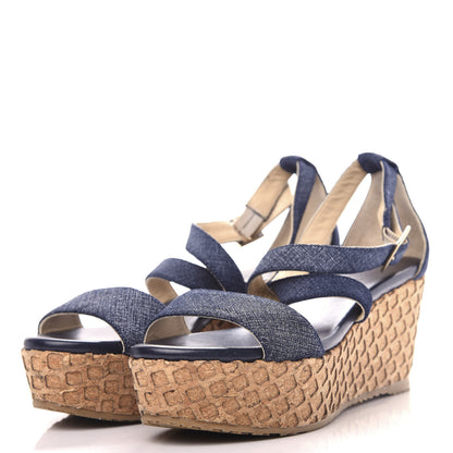 Jimmy Choo Denim Cork Wedge Sandals 36 3 of 9