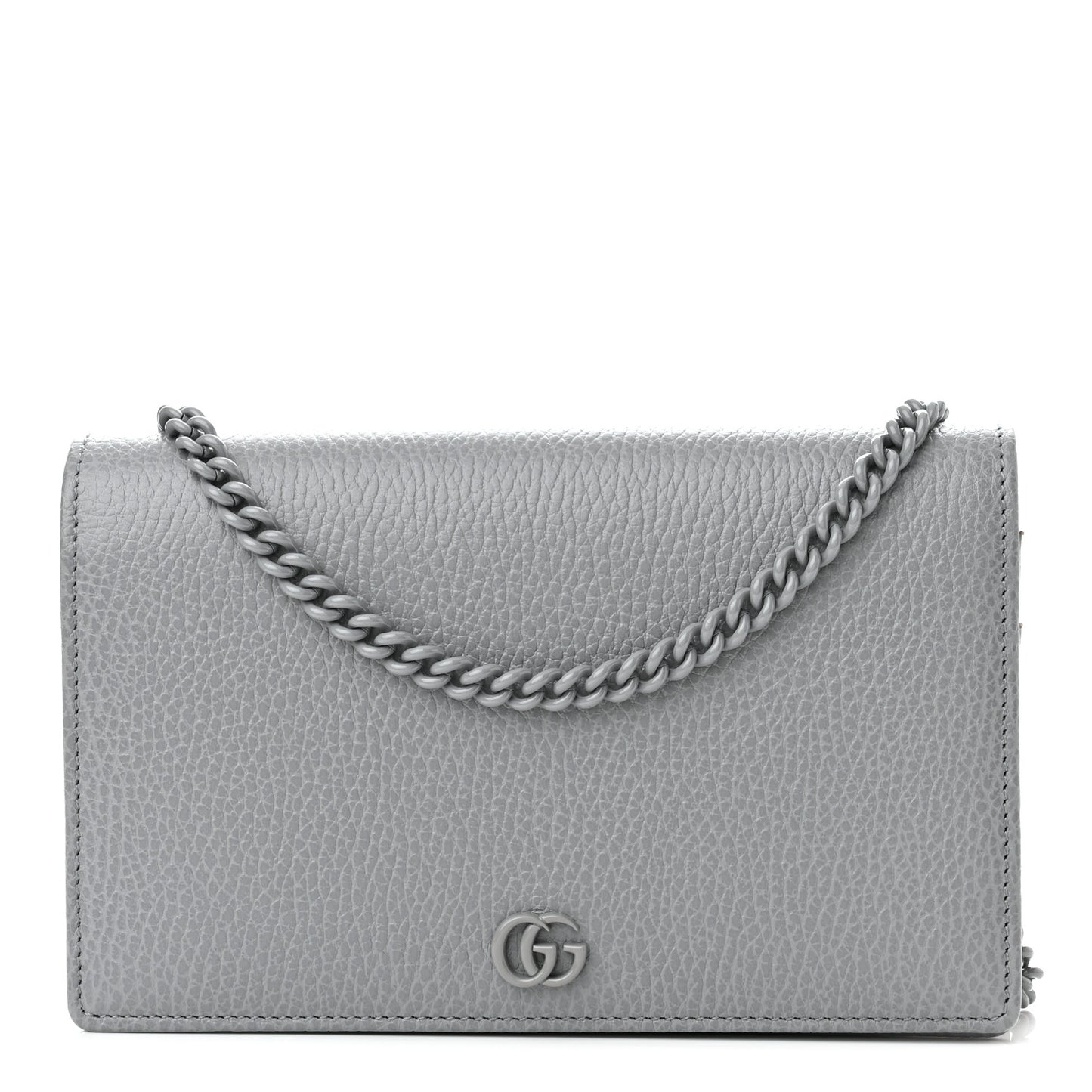 Dollar Calfskin Enamel Monochrome Mini GG Marmont Chain Wallet Deep Grey