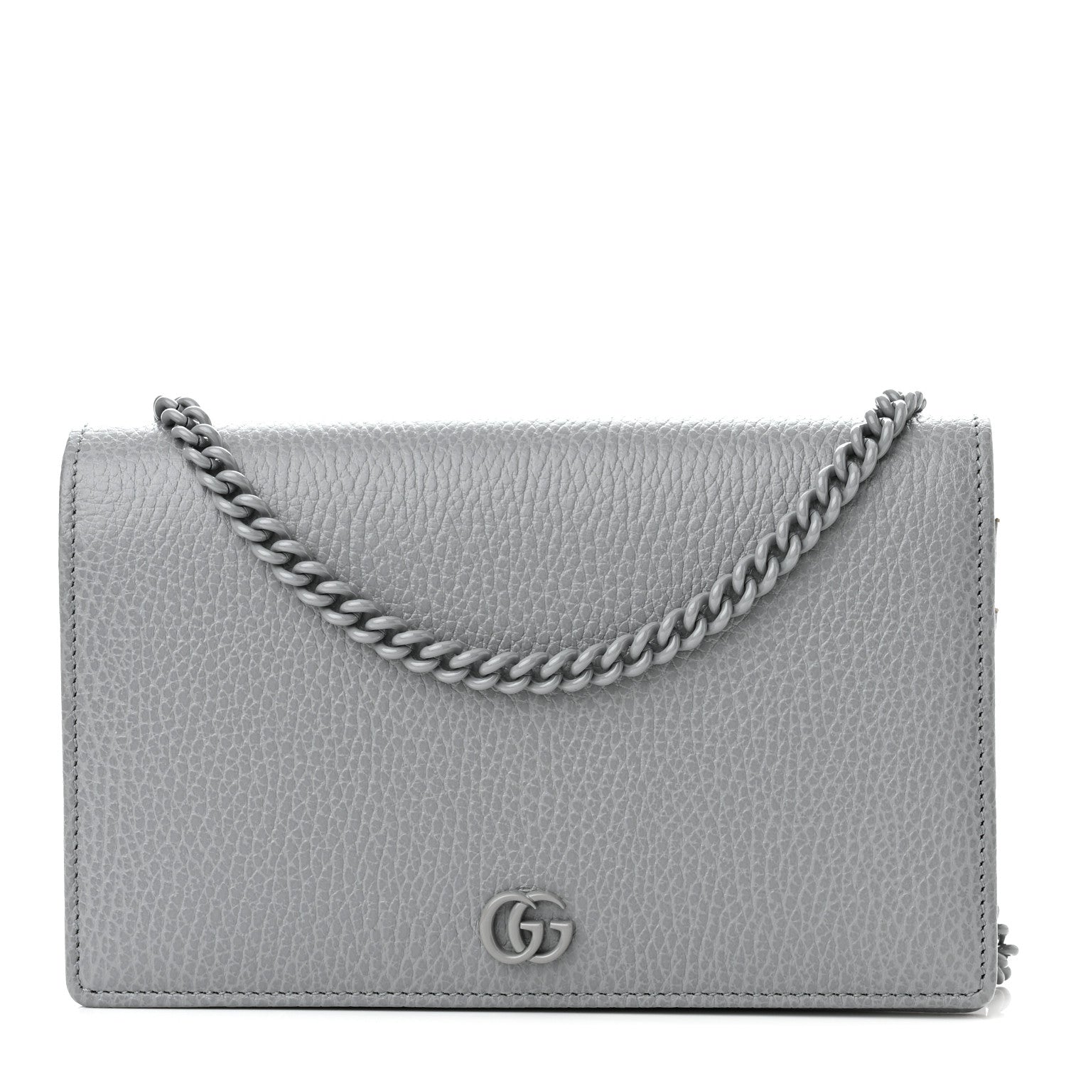 Gucci Dollar Calfskin Enamel Monochrome Mini GG Marmont Chain Wallet Deep Grey 1 of 10