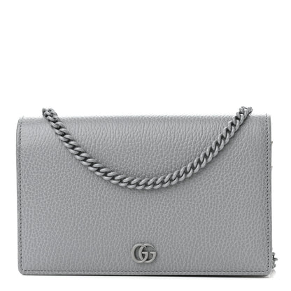 Gucci Dollar Calfskin Enamel Monochrome Mini GG Marmont Chain Wallet Deep Grey 1 of 10