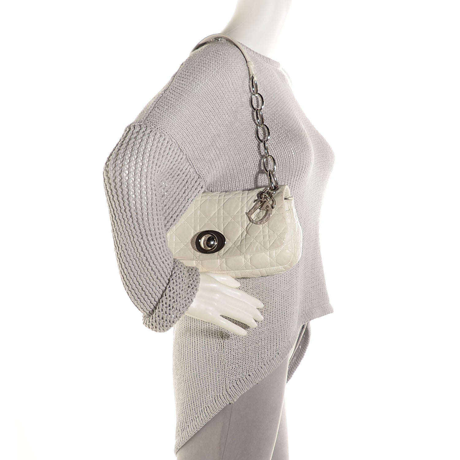 Christian Dior Lambskin Cannage Rendezvous Small Flap White 2 of 9