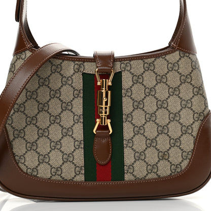 Gucci GG Supreme Monogram Azalea Calfskin Web Small Jackie 1961 Hobo Beige Ebony Brown Sugar 8 of 10