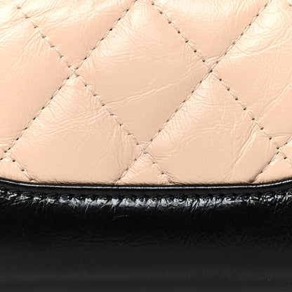 Chanel Aged Calfskin Quilted Gabrielle Zip Around Coin Purse Wallet Beige Black 8 of 8