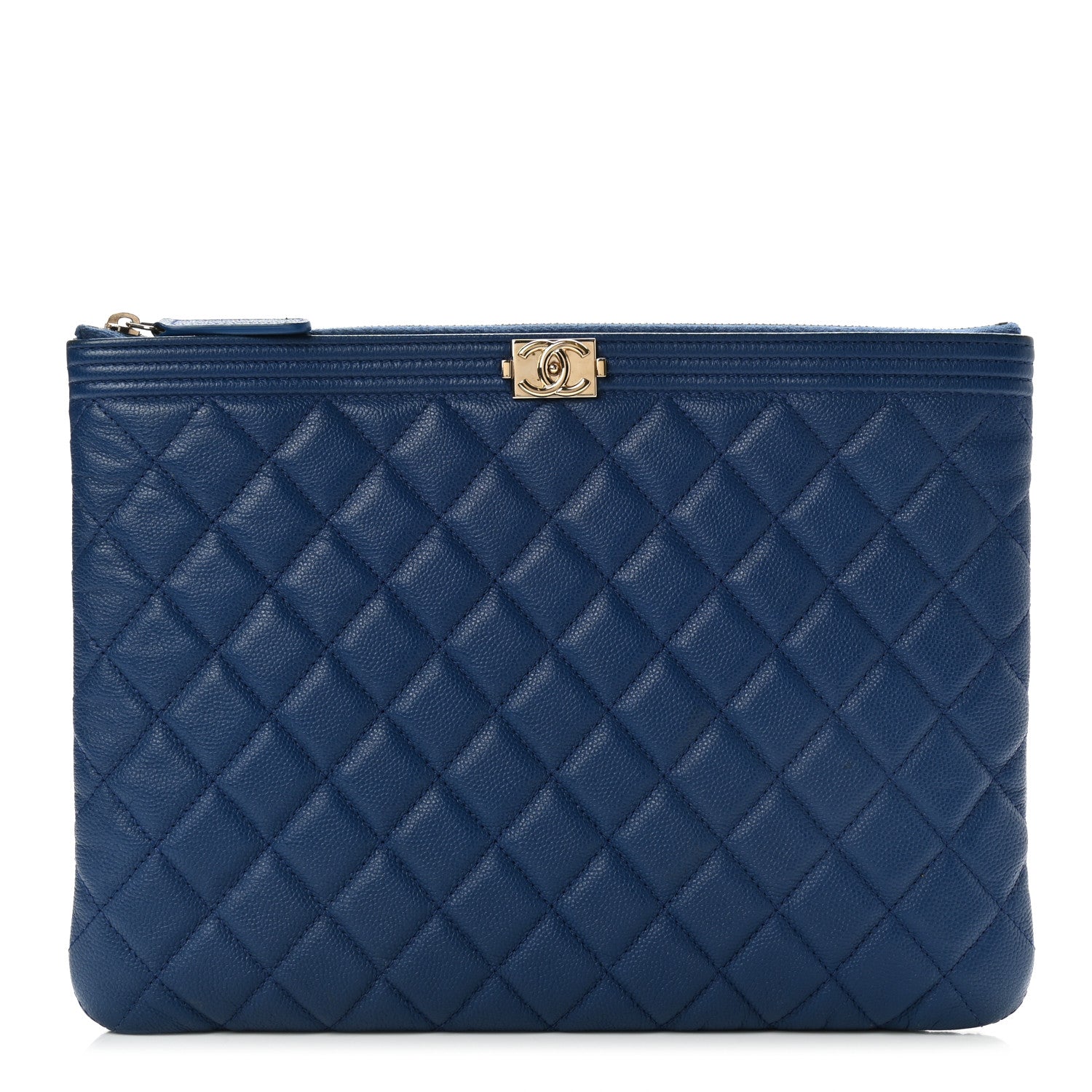 Chanel Caviar Quilted Medium Boy Cosmetic Case Blue 1 of 8