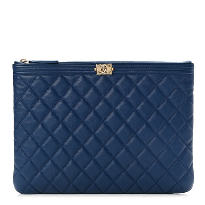 Chanel Caviar Quilted Medium Boy Cosmetic Case Blue 1 of 8