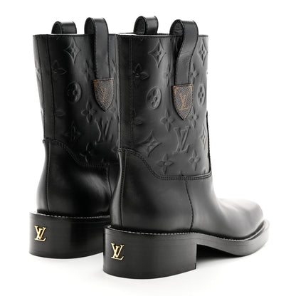 Louis Vuitton Calfskin Monogram Downtown Ankle Boots 36 Black 4 of 9
