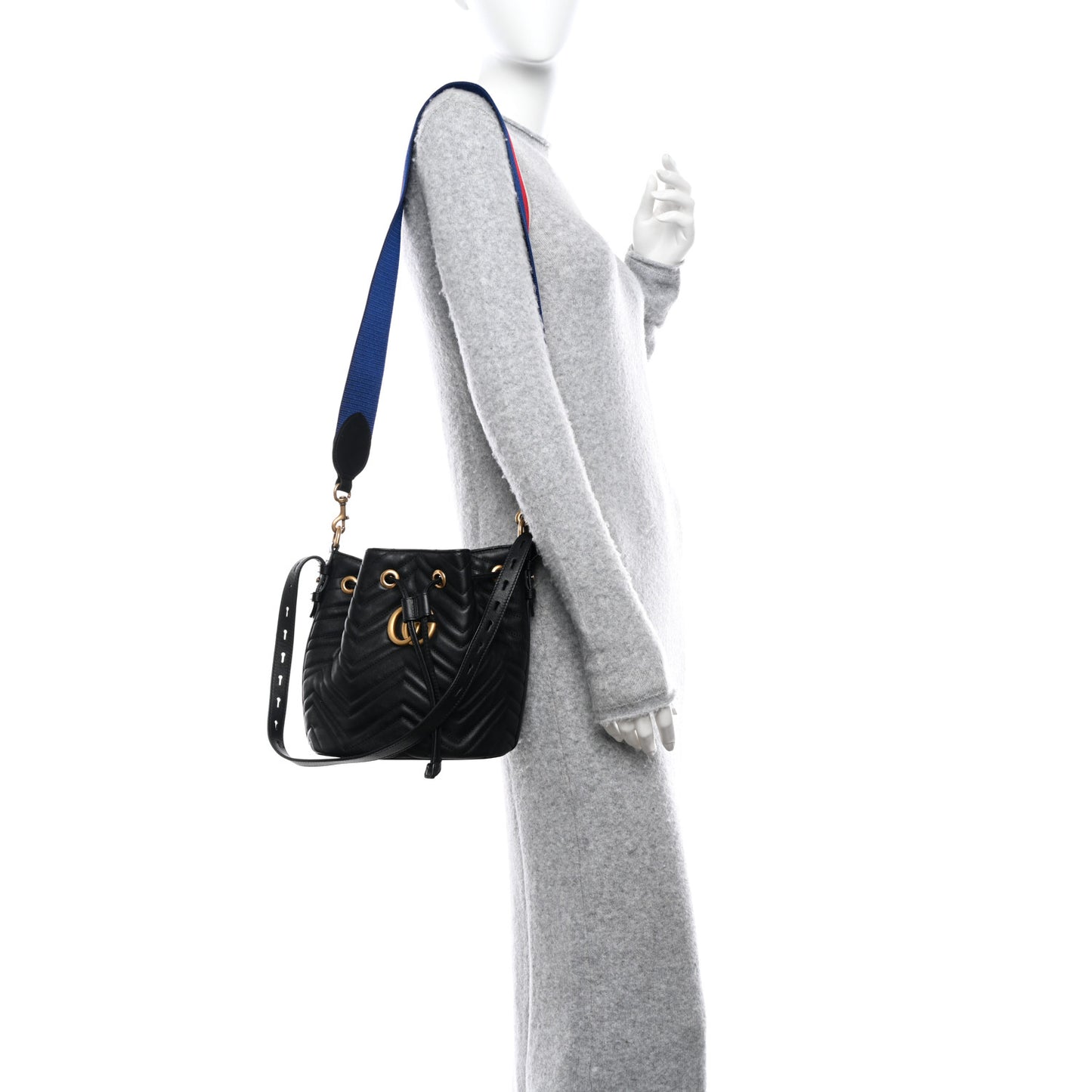 Calfskin Matelasse Sylvie Web GG Marmont Bucket Bag Black