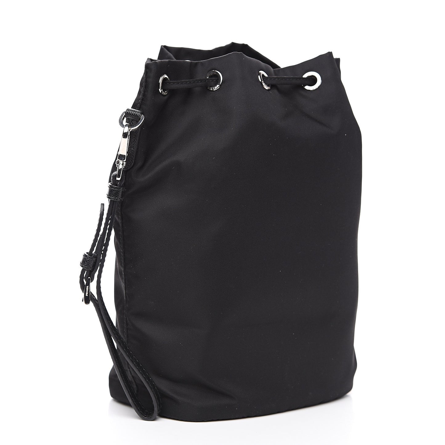 Saffiano Tessuto Nylon Vela Bucket Wristlet Black