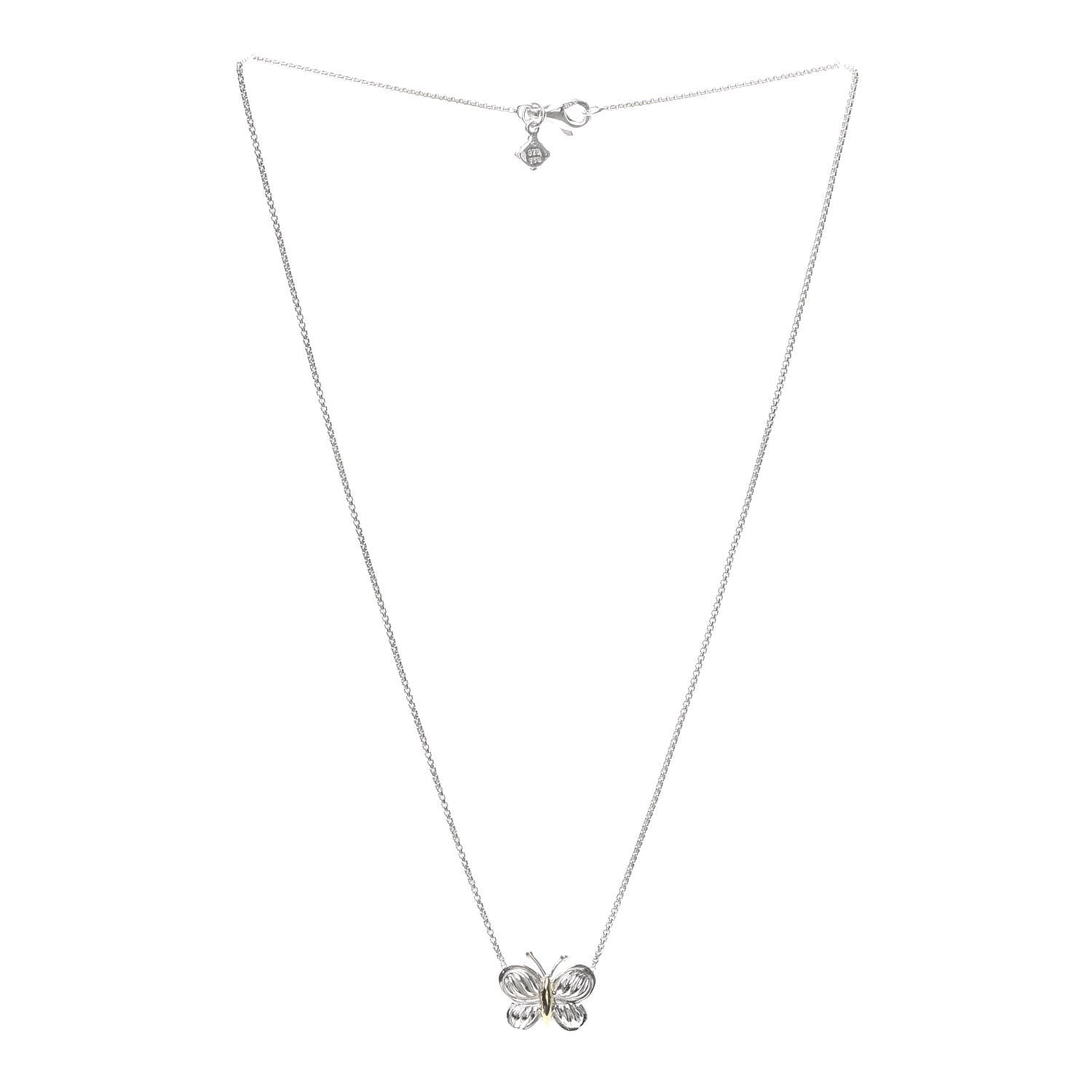 David Yurman Sterling Silver 18K Yellow Gold Kids Butterfly Charm Pendant Necklace 3 of 5