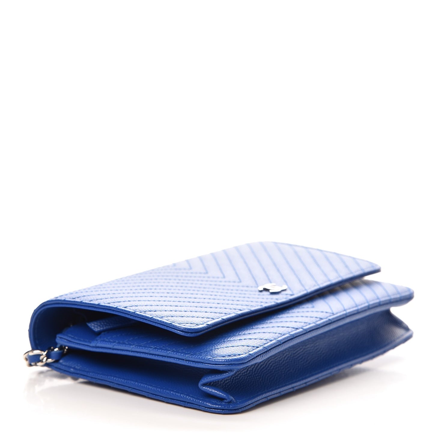 Caviar Chevron Quilted Wallet On Chain WOC Bright Blue