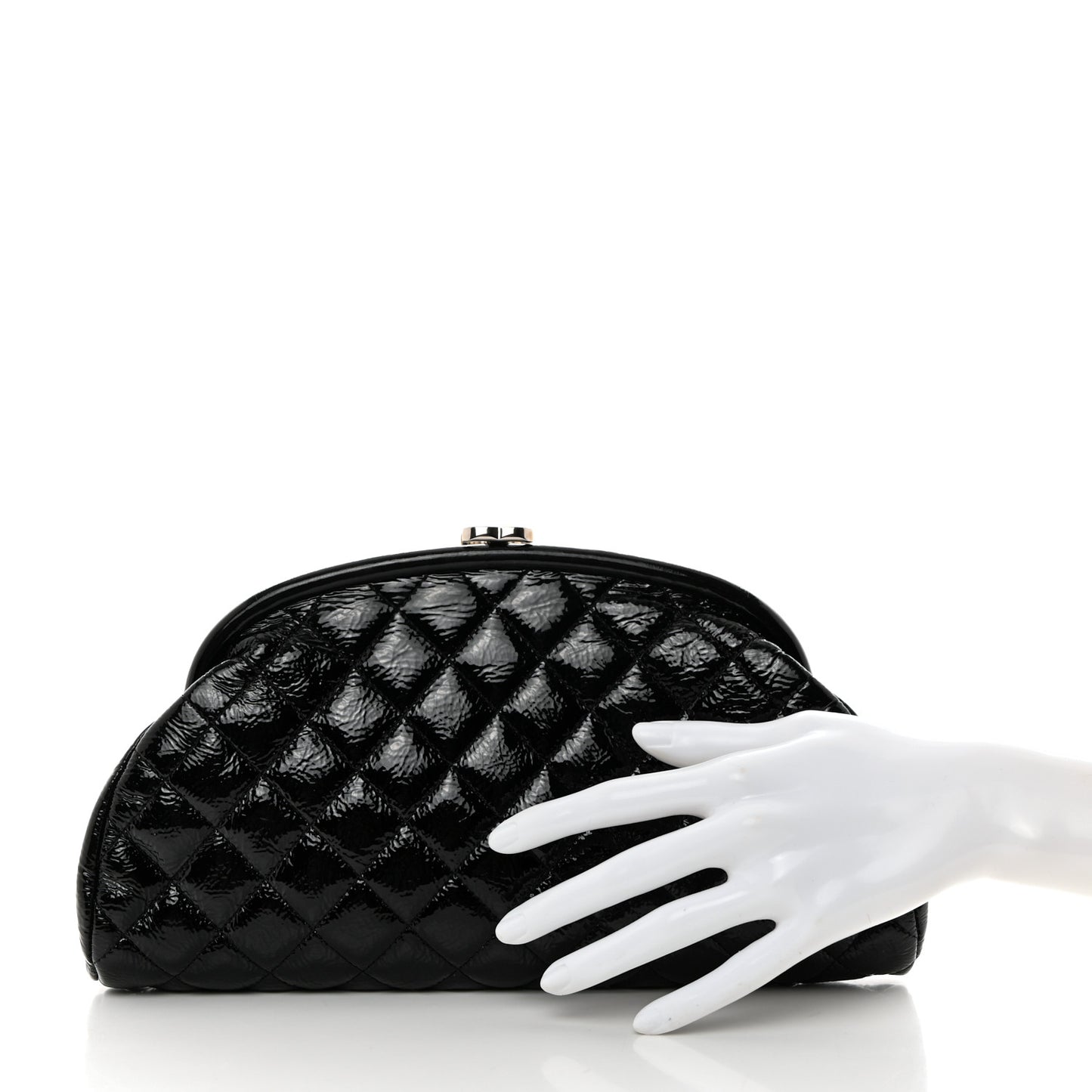 Distressed Patent Quilted Timeless Clutch Black