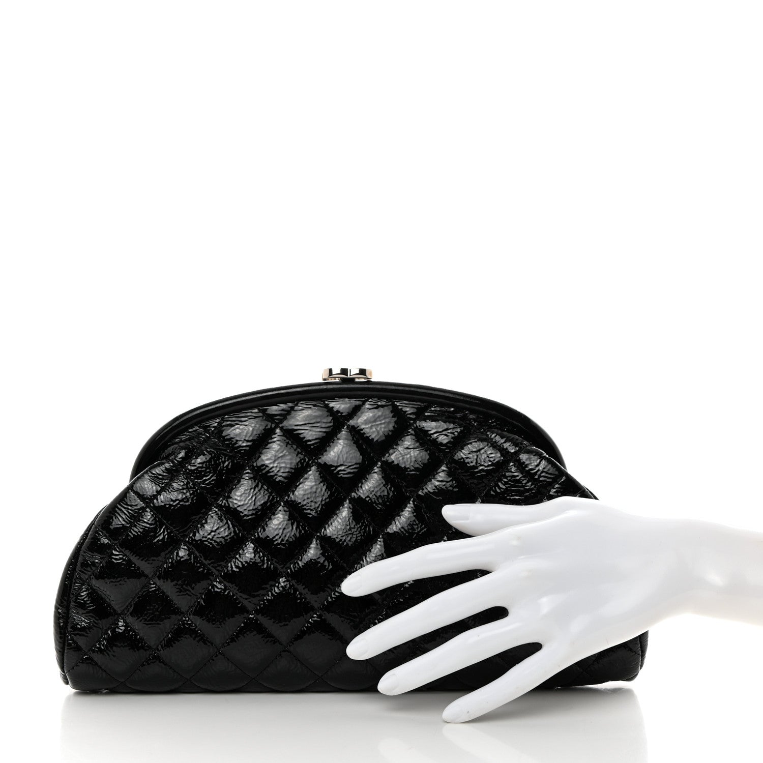 Chanel Distressed Patent Quilted Timeless Clutch Black 2 of 7