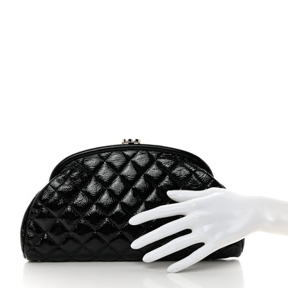 Chanel Distressed Patent Quilted Timeless Clutch Black 2 of 7