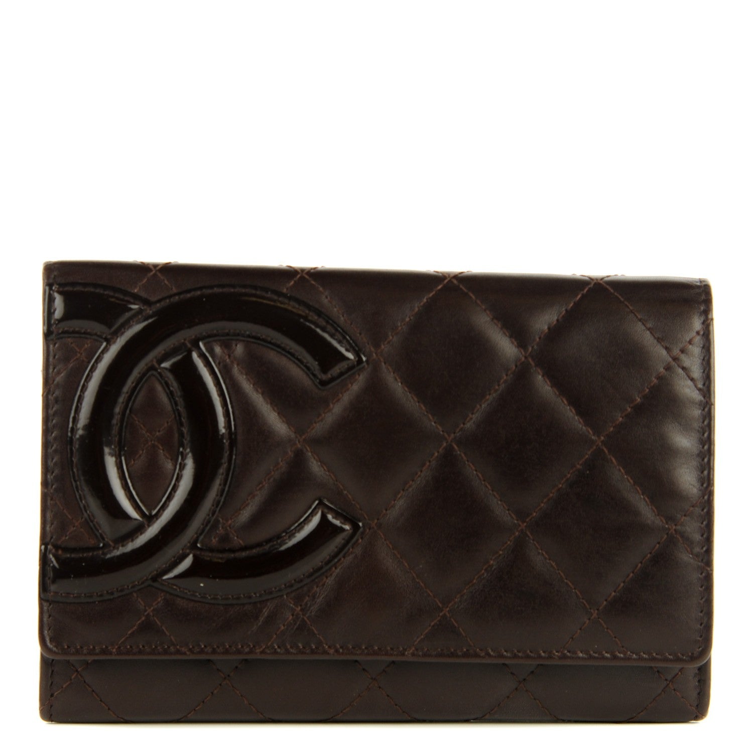 Chanel Calfskin Quilted Cambon Quilted Flap Wallet Dark Brown 1 of 8
