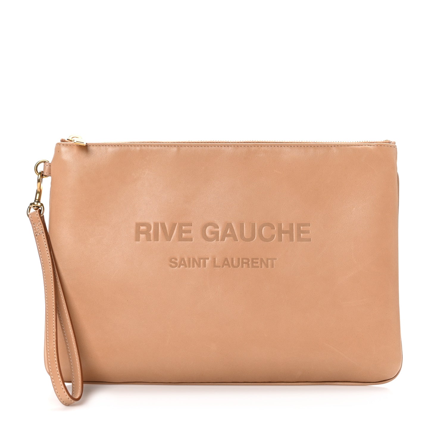 Calfskin Rive Gauche Zipped Pouch Vintage Brown Gold