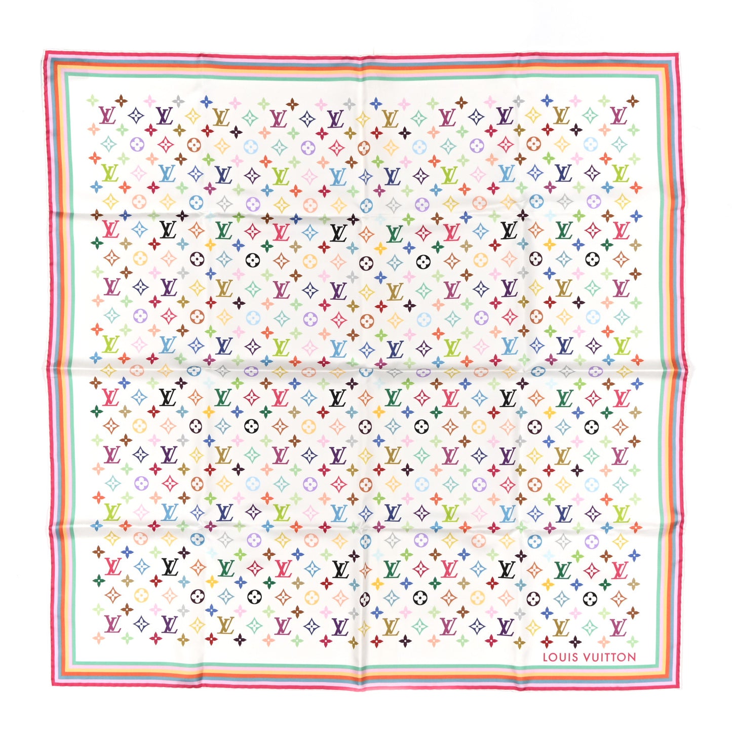 LV X TM Silk Monogram Multicolor Square Scarf 90 White