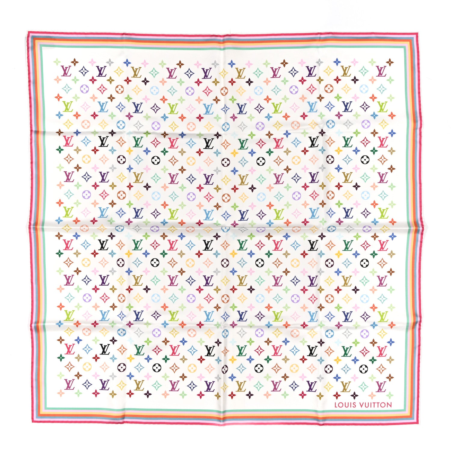 Louis Vuitton LV X TM Silk Monogram Multicolor Square Scarf 90 White 1 of 3