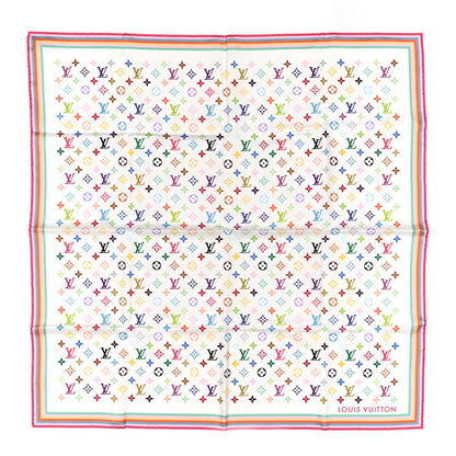Louis Vuitton LV X TM Silk Monogram Multicolor Square Scarf 90 White 1 of 3