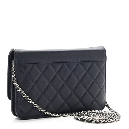 Chanel Grained Calfskin Quilted CC Box Wallet On Chain WOC Navy 3 of 13