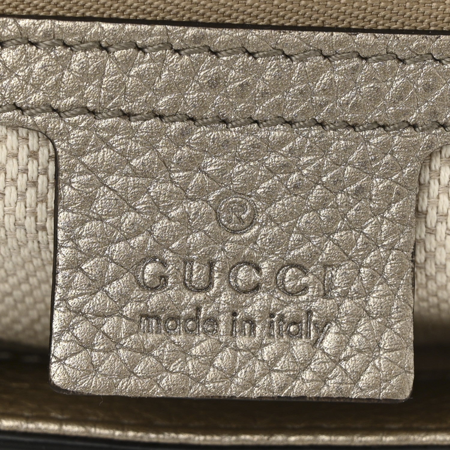 Gucci Metallic Pebbled Calfskin Medium Soho Flap Crossbody Golden Beige 6 of 10
