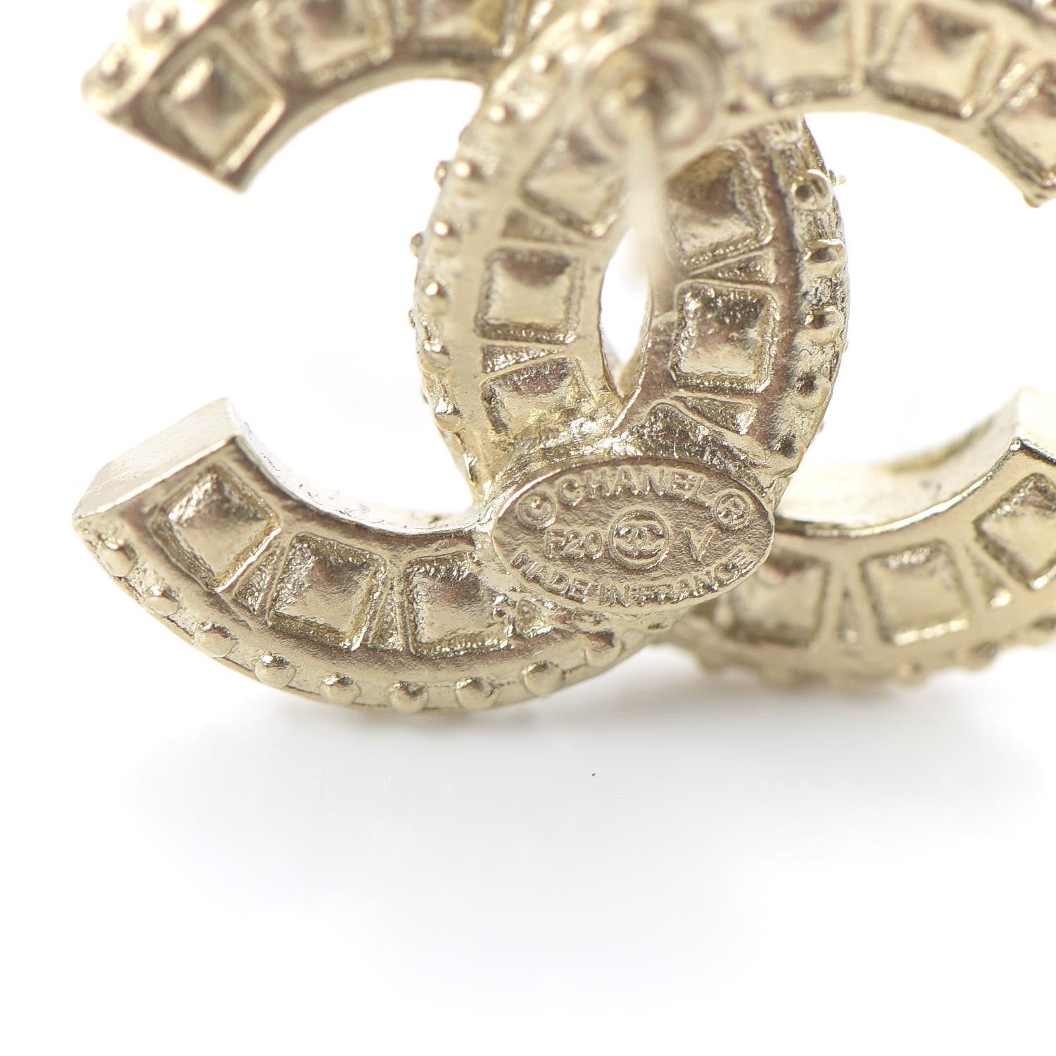 Chanel Crystal Timeless CC Earrings Light Gold 4 of 4