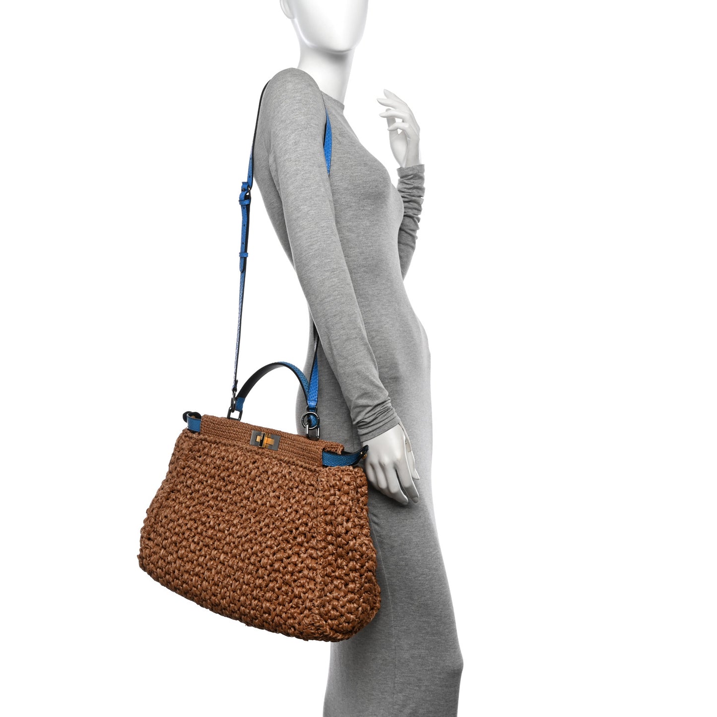 Raffia Snakeskin Large Peekaboo X-Tote Miele Bluette