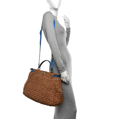 Fendi Raffia Snakeskin Large Peekaboo X-Tote Miele Bluette 2 of 13