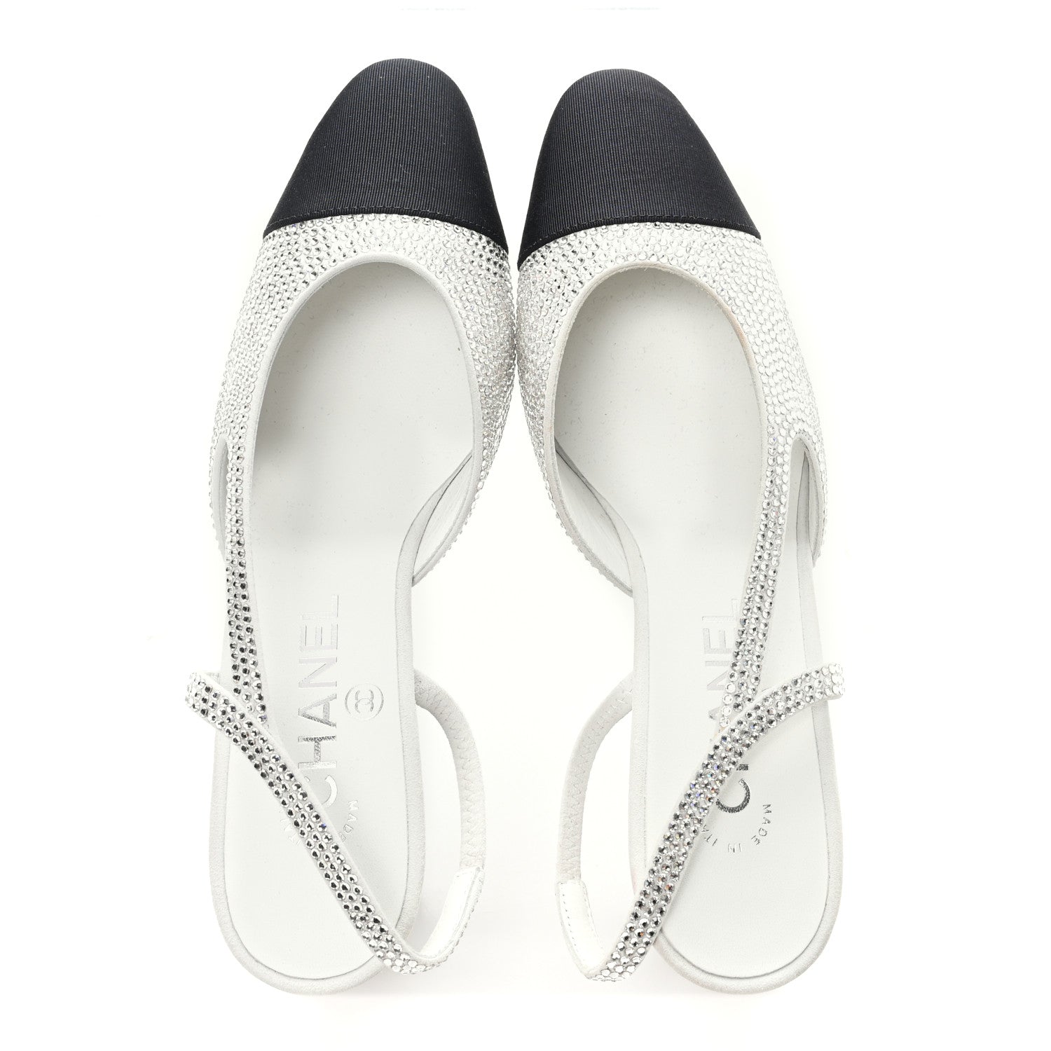 Chanel Strass Grosgrain Cap Toe CC Slingback Pumps 36 Silver Black 2 of 10