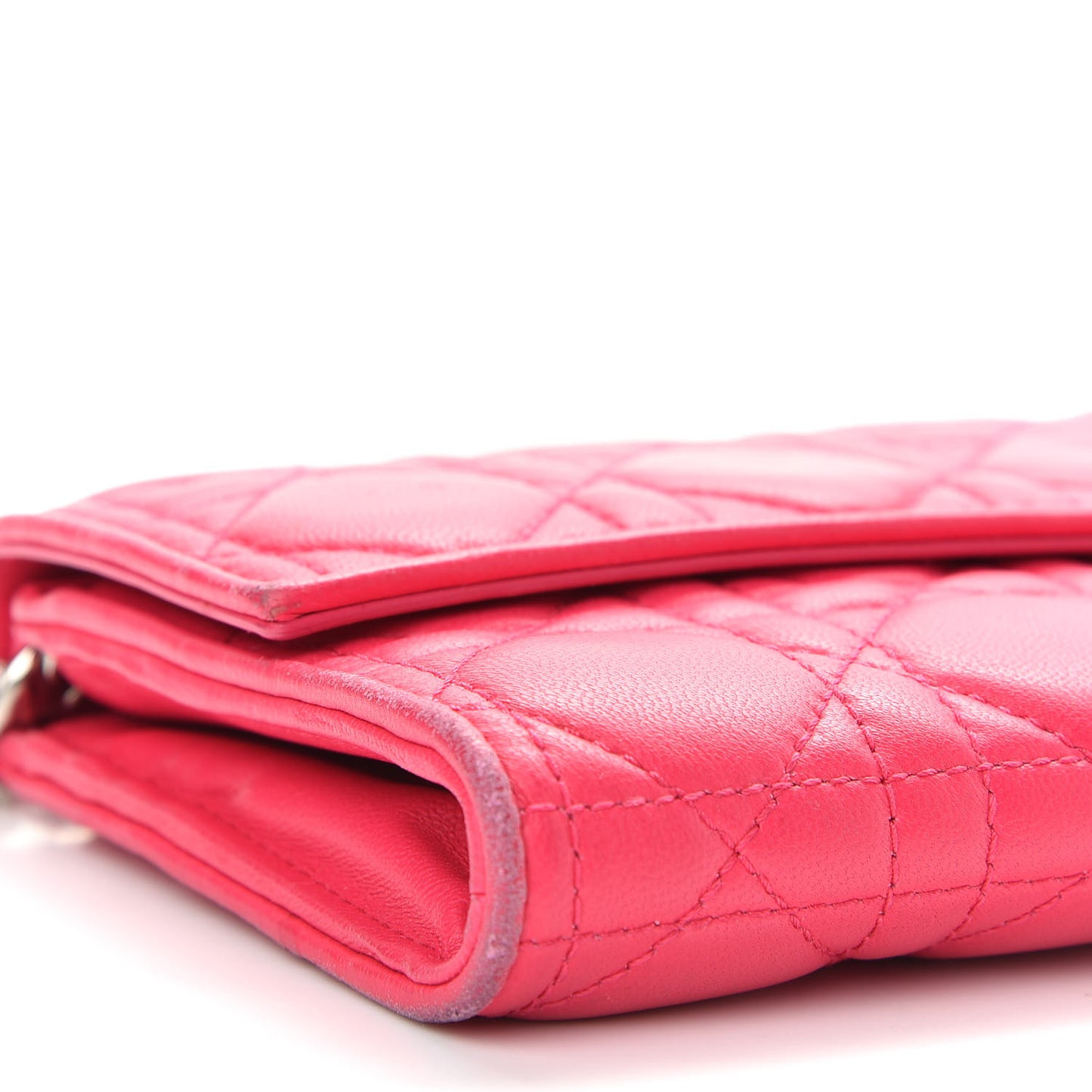 Lambskin Cannage Lady Dior Rendezvous Wallet On Chain Fuchsia