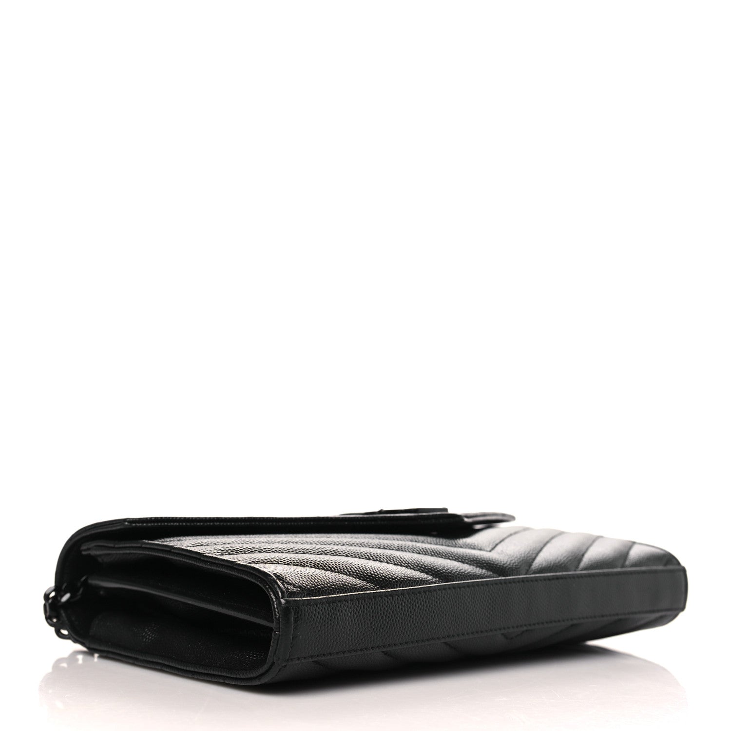 Saint Laurent Grain De Poudre Matelasse Chevron Monogram Monochrome Chain Wallet Black 4 of 10