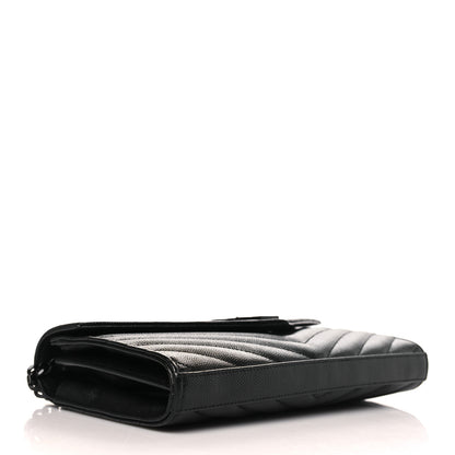 Saint Laurent Grain De Poudre Matelasse Chevron Monogram Monochrome Chain Wallet Black 4 of 10