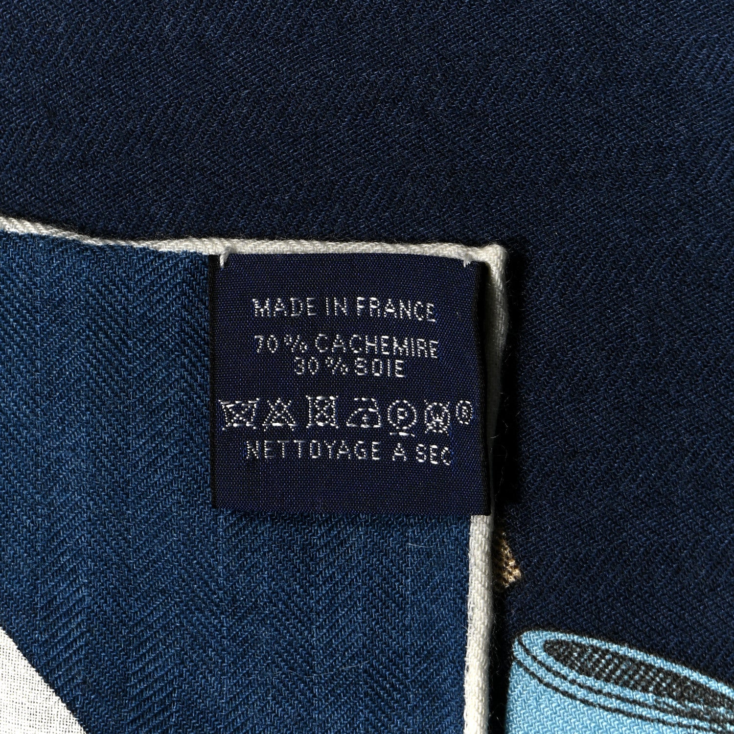 Hermes Cashmere Silk Chevaux Dechaines Shawl 140 Marine Fonce White Noisette 3 of 6