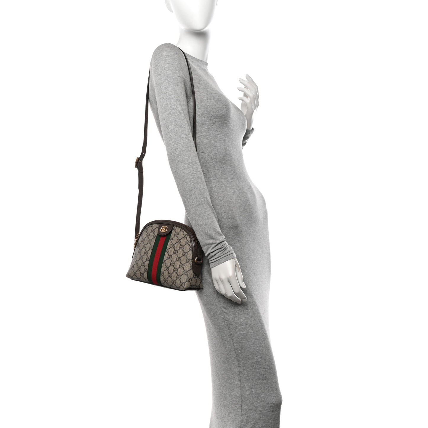 GG Supreme Monogram Textured Dollar Calfskin Web Small Ophidia Dome Shoulder Bag Beige Ebony New Acero