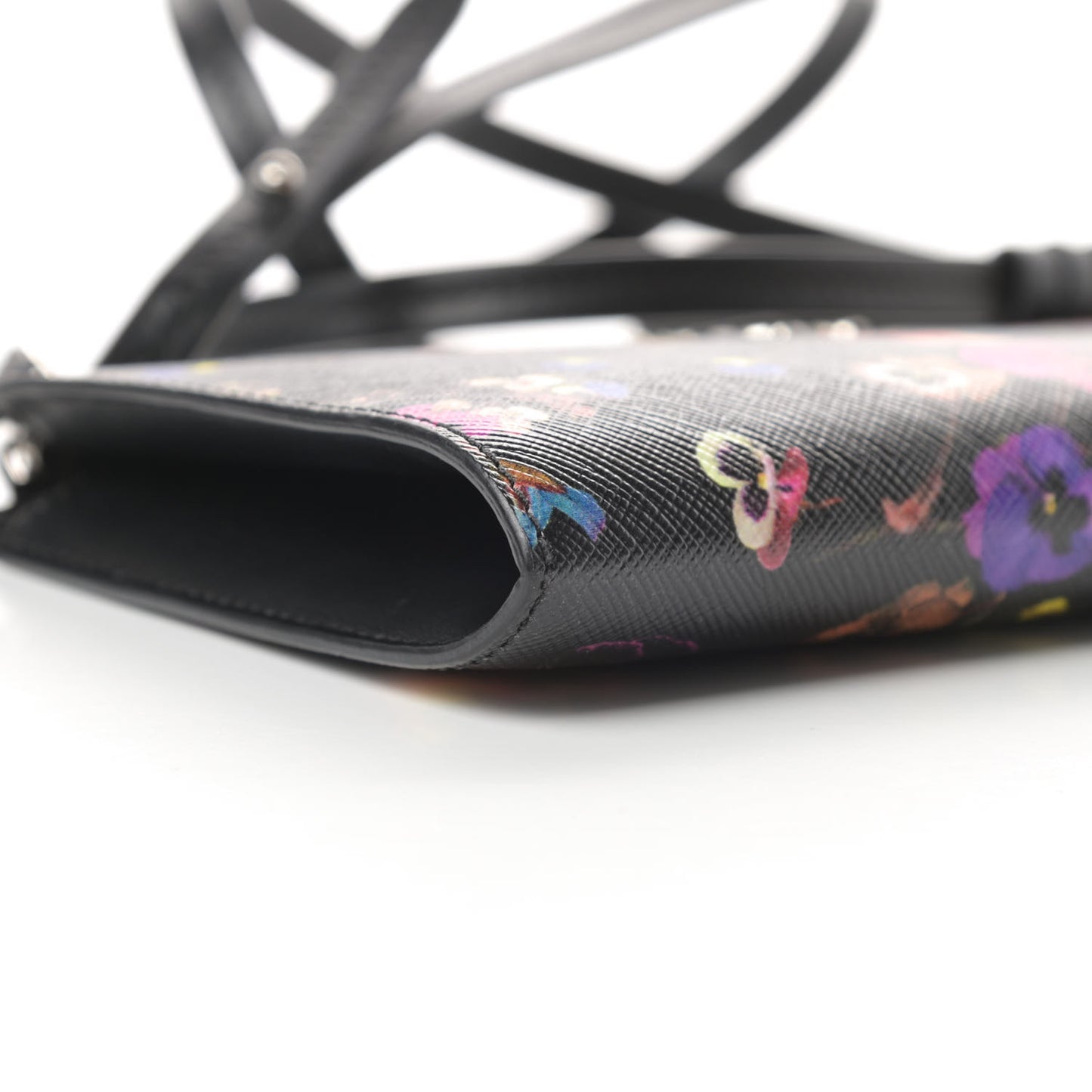 Textured Coated Canvas Pansy Print Iconic Pouch Crossbody Black Multicolor