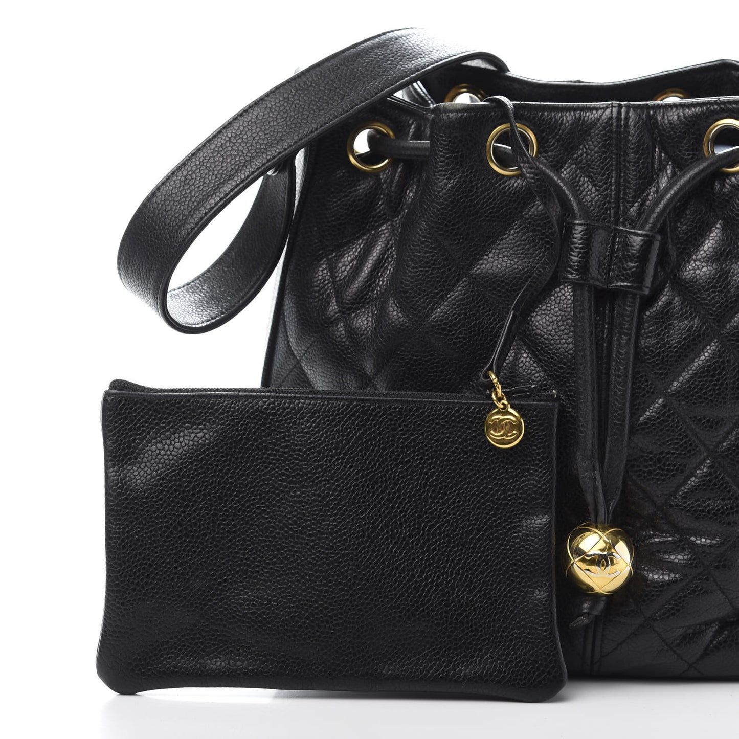 Caviar Quilted Drawstring Shoulder Bag Black