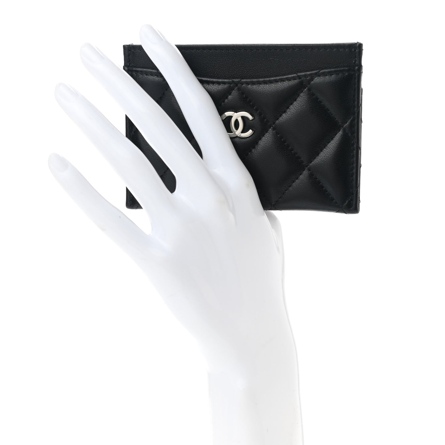 Lambskin Quilted Card Holder Black